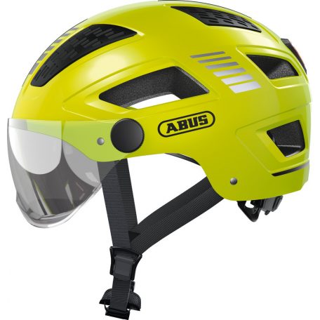 ABUS kerékpáros városi sisak Hyban 2.0 ACE, ABS, beépített átlátszó szemüveggel, signal yellow, M (52-58 cm)