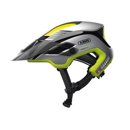 ABUS kerékpáros sport sisak MonTrailer Quin intelligens baleset érzékelővel neon yellow M (55-58 cm)