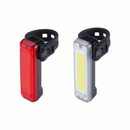 BBB Cycling kerékpáros lámpa szett BLS-138 SignalCombo, 57 és 20 lumen (első és hátsó), 5 mód, micro USB tölthető 300mAh akku, gumis felfogatással (BLS-83 helyettesítője)