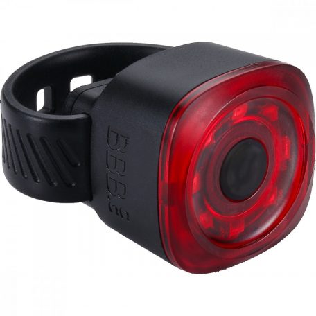 BBB Cycling kerékpáros hátsó lámpa BLS-226 Spirit, 12 lumen, 9 mód, micro USB tölthető 250mAh akku, 8 akkufeszültség visszajelzős LED-del, gumis felfogatással