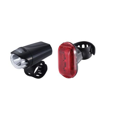 BBB Cycling kerékpáros lámpa szett BLS-76 EcoCombo, 0.2W LED, 2 mód, 3xAAA és 2xAAA elemes (első és hátsó), gumis felfogatással