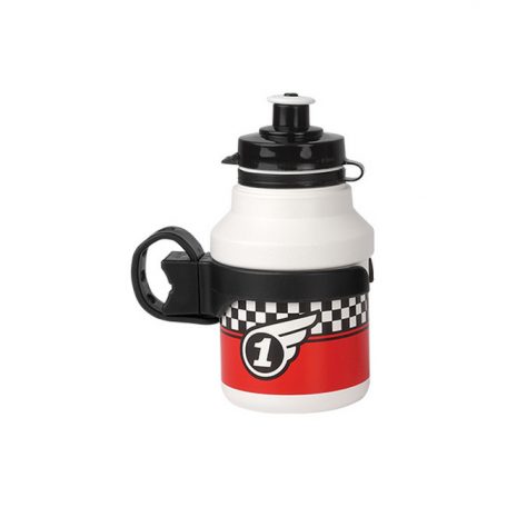 Polisport kulacs gyerek 350 ml RACE pattintós kupakkal+gumipántos kulacstartóval, fehér